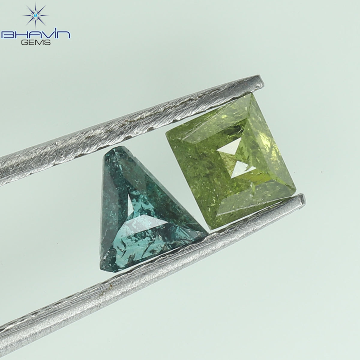 0.47 CT/2 Pcs Natural Square-Triangle Diamond Enhanced Green-Blue Color Clarity I3 (4.06 MM)