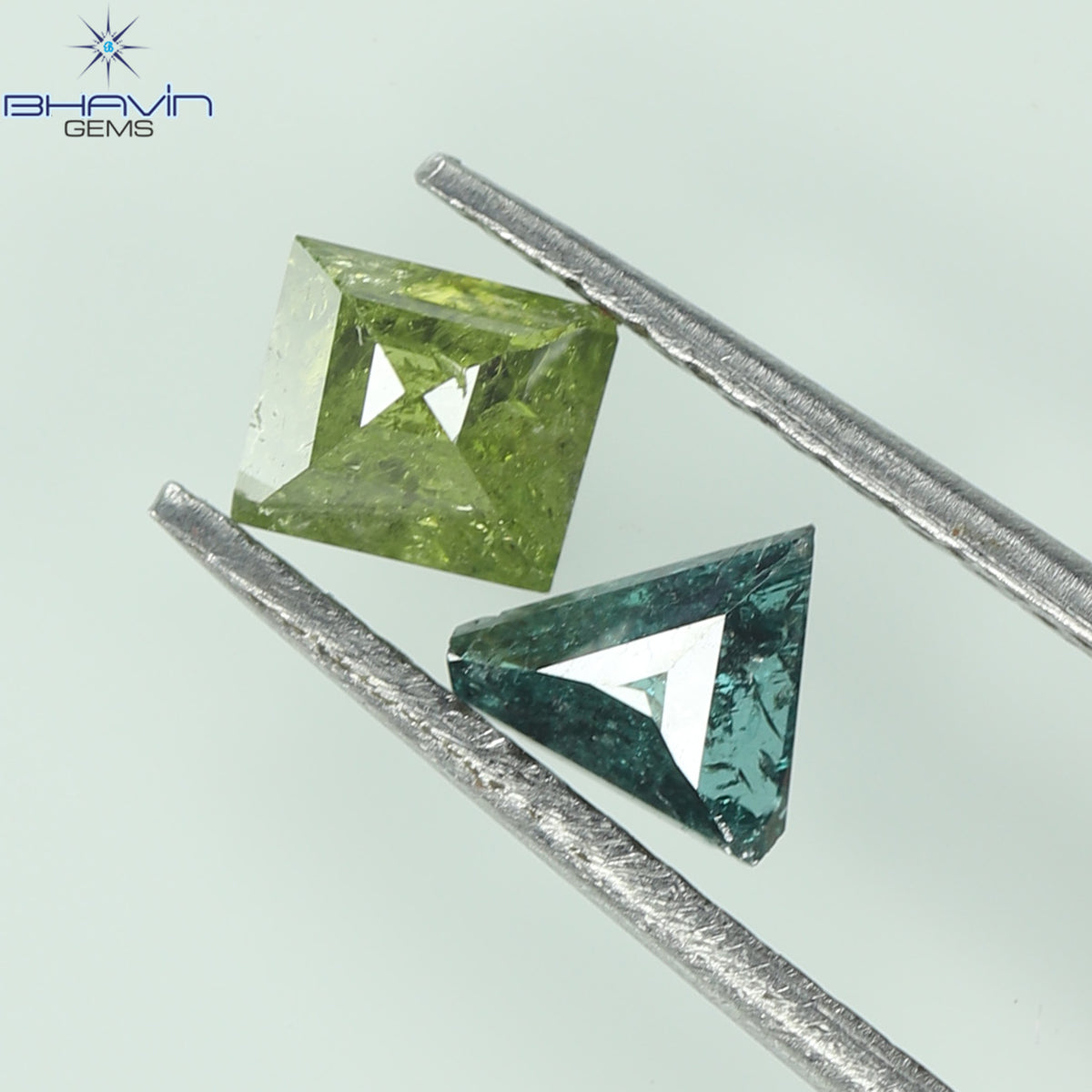 0.47 CT/2 Pcs Natural Square-Triangle Diamond Enhanced Green-Blue Color Clarity I3 (4.06 MM)