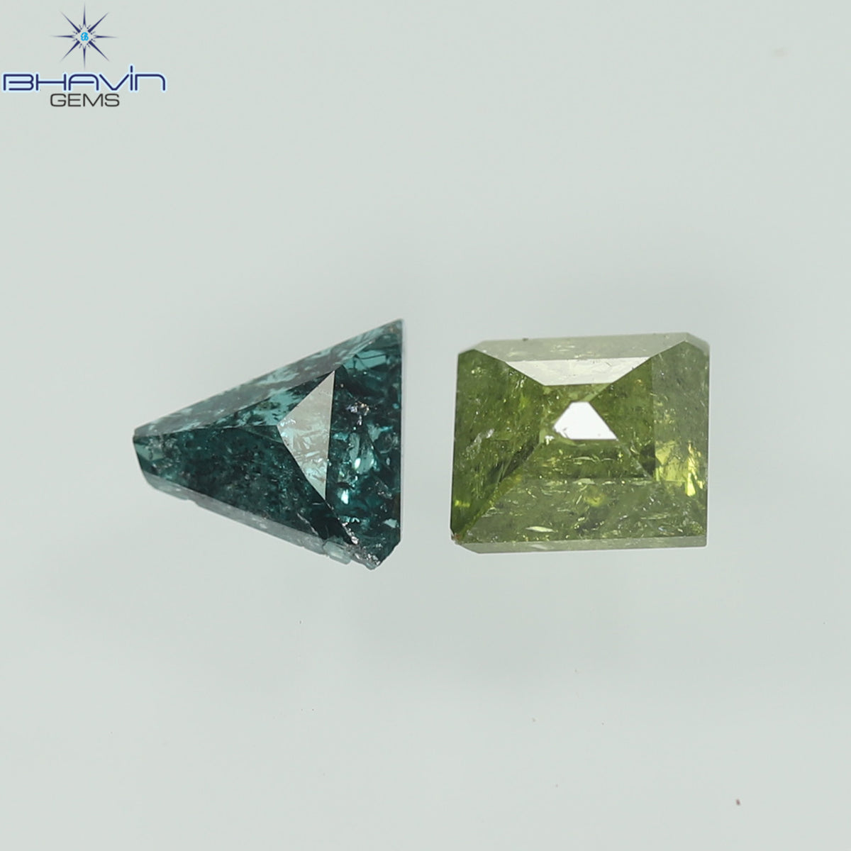 0.47 CT/2 Pcs Natural Square-Triangle Diamond Enhanced Green-Blue Color Clarity I3 (4.06 MM)