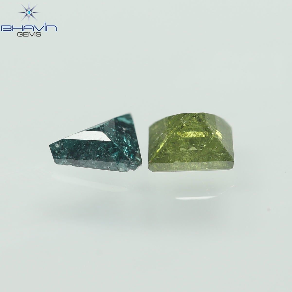 0.47 CT/2 Pcs Natural Square-Triangle Diamond Enhanced Green-Blue Color Clarity I3 (4.06 MM)