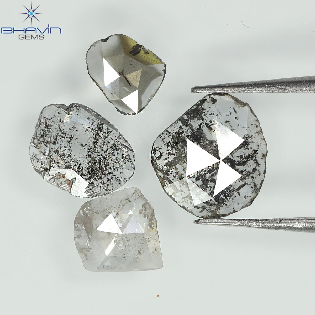 1.37 CT/4 Pcs Natural Mix Polki Diamond Salt and Pepper Color Clarity I3 (6.80 MM)