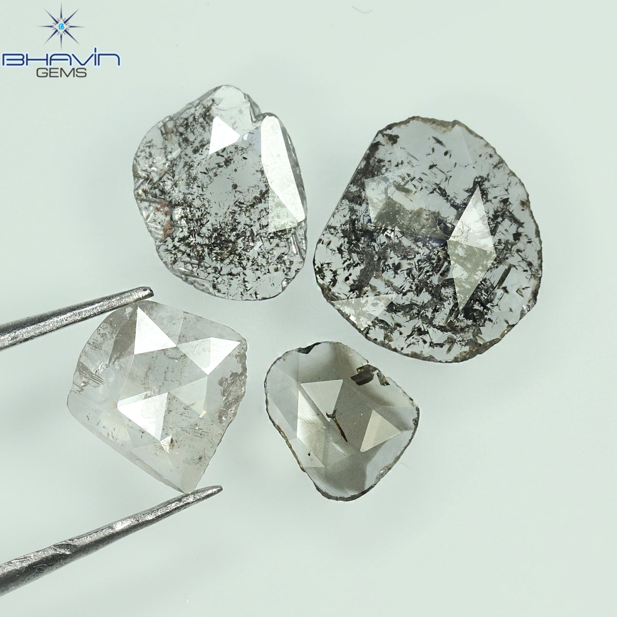 1.37 CT/4 Pcs Natural Mix Polki Diamond Salt and Pepper Color Clarity I3 (6.80 MM)