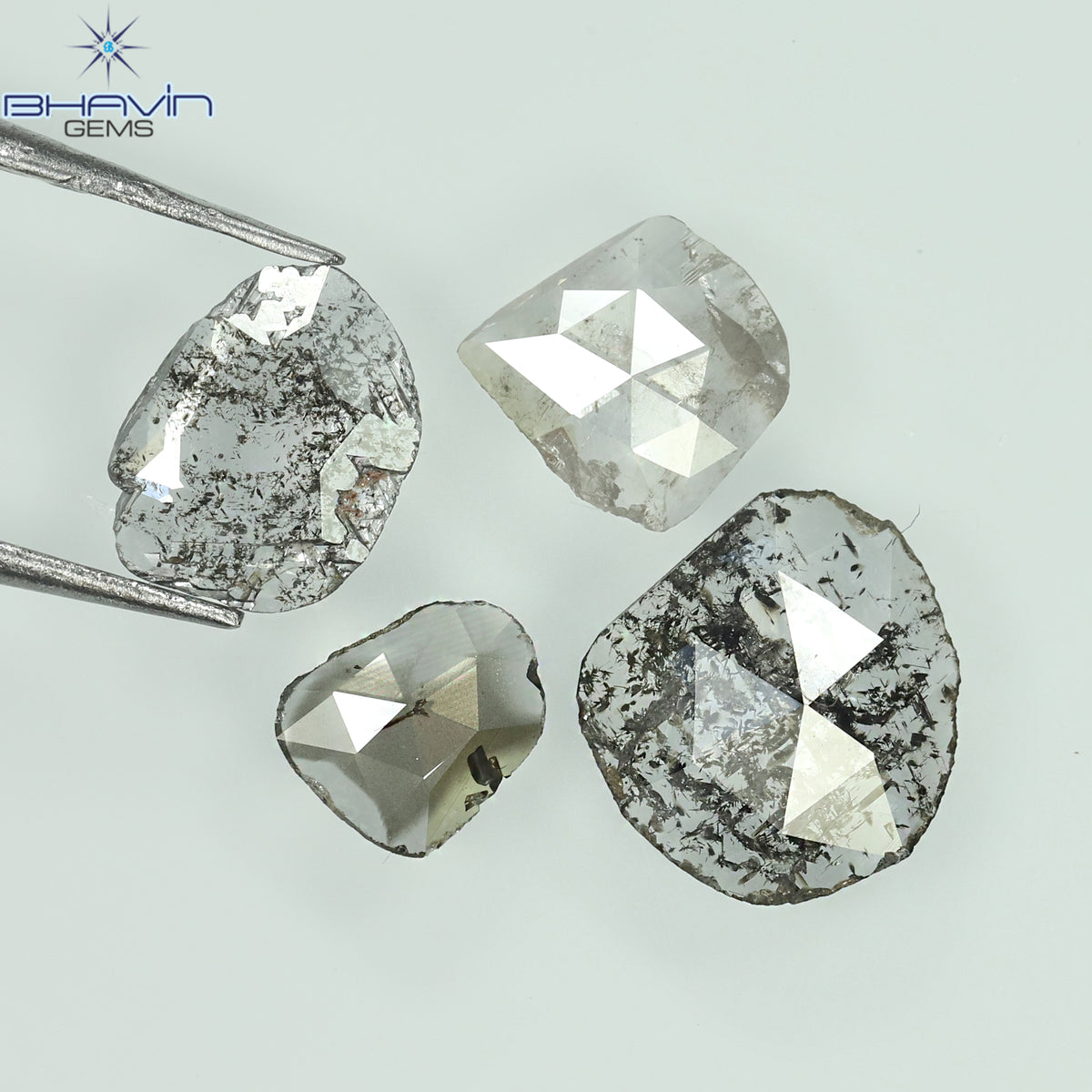 1.37 CT/4 Pcs Natural Mix Polki Diamond Salt and Pepper Color Clarity I3 (6.80 MM)