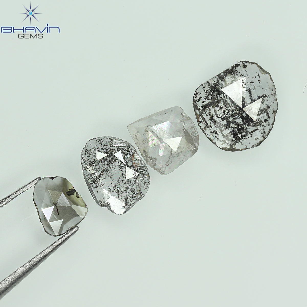 1.37 CT/4 Pcs Natural Mix Polki Diamond Salt and Pepper Color Clarity I3 (6.80 MM)