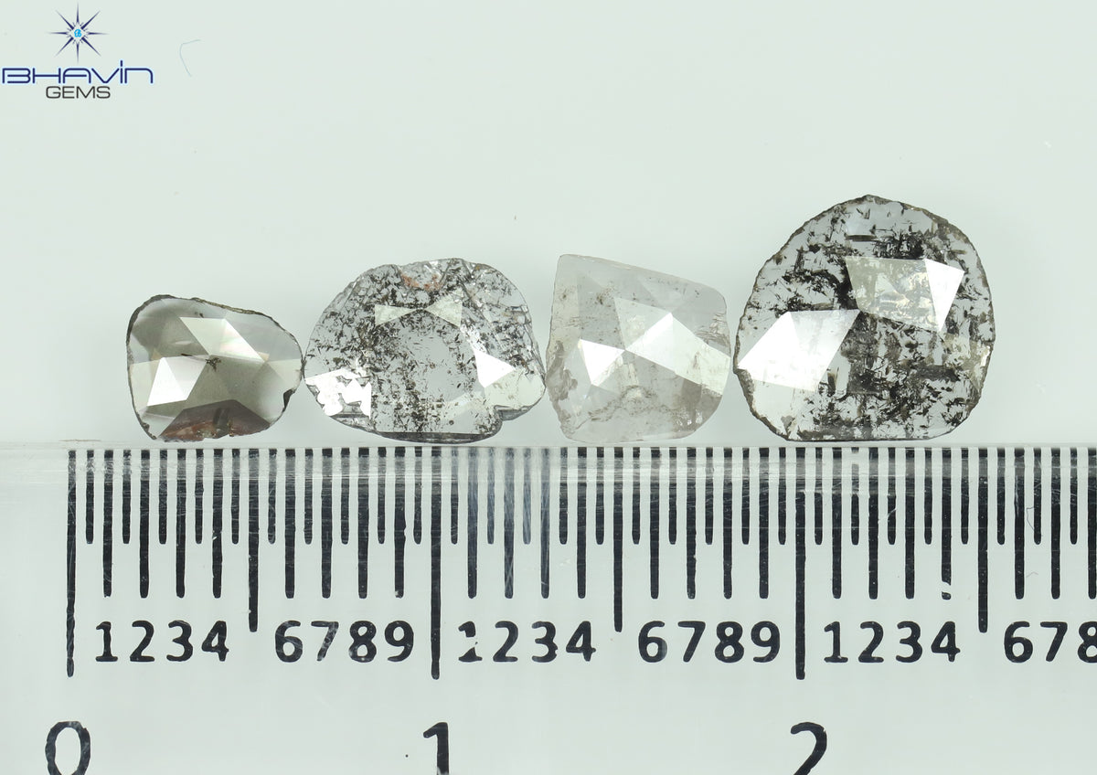 1.37 CT/4 Pcs Natural Mix Polki Diamond Salt and Pepper Color Clarity I3 (6.80 MM)