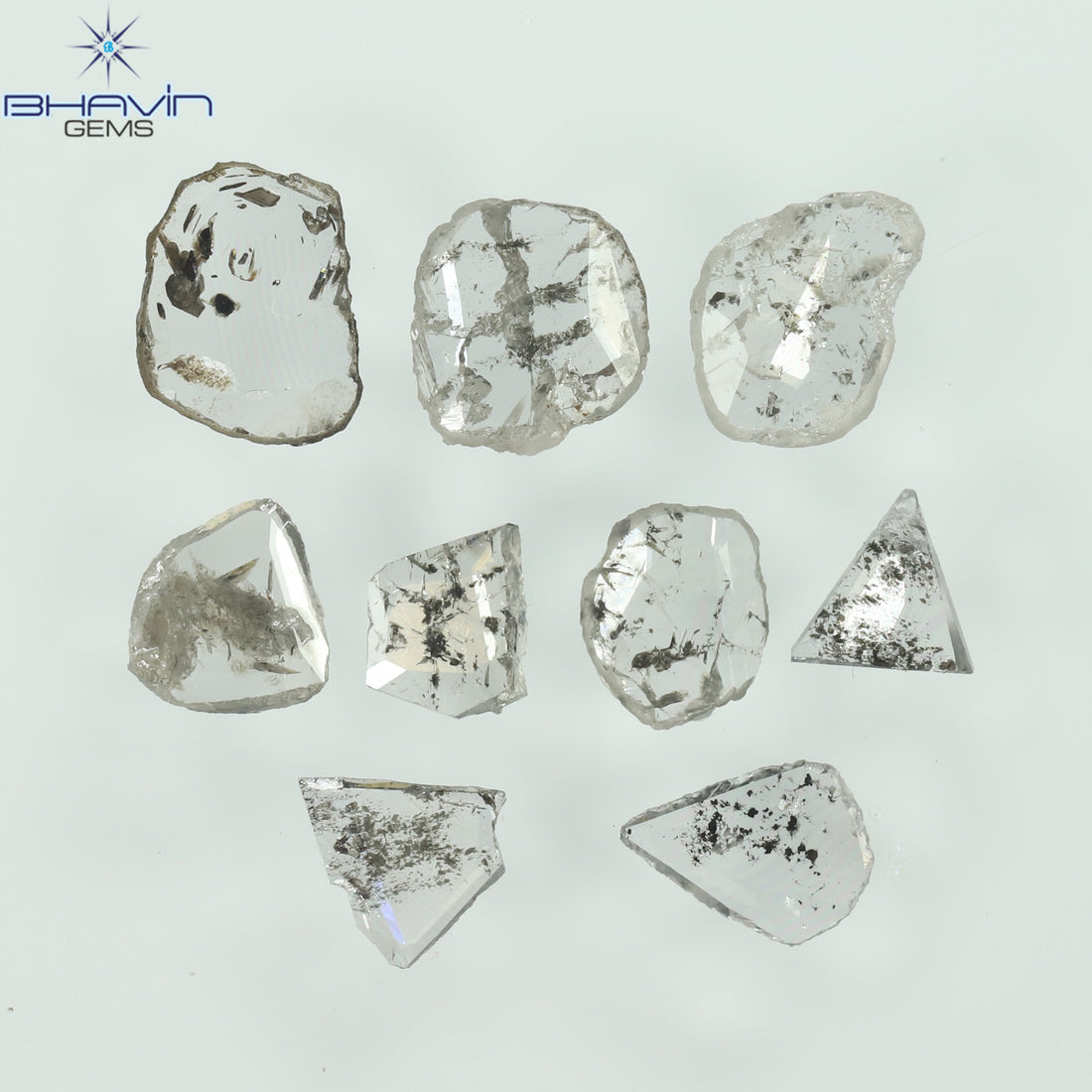 0.63 CT/9 Pcs Natural Slice (Polki) Diamond Salt and Pepper Color Clarity I3 (4.50 MM)
