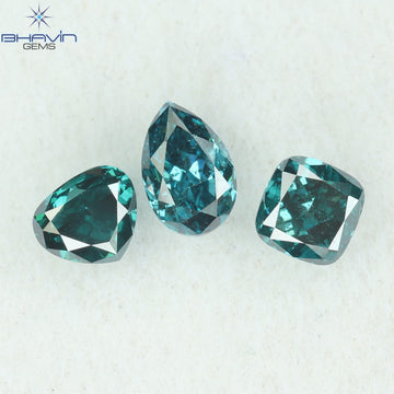 0.38 CT/5 ピース ミックス シェイプ ナチュラル ダイヤモンド ブルー グリーン カラー VS-SI クラリティ (3.90 MM)