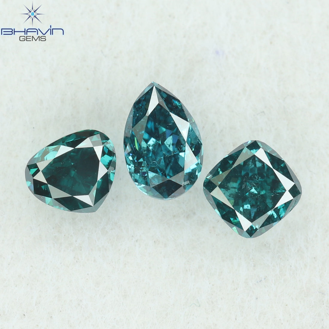 0.35 CT/3 Pcs Natural Mix Shape Diamond Enhanced Greenish Blue Color Clarity VS-SI (3.77 MM)