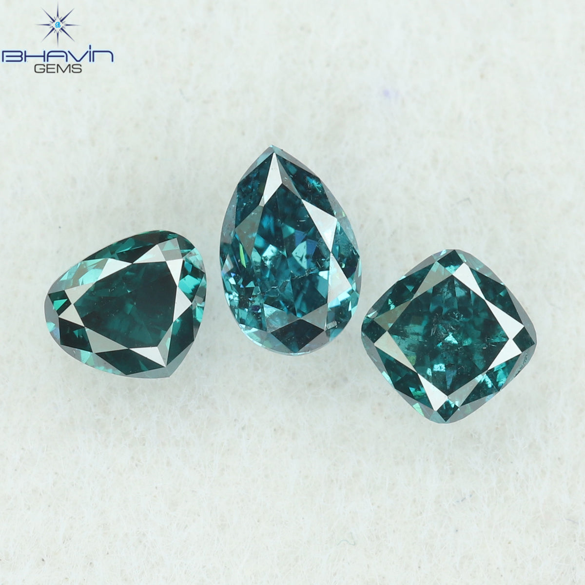 0.38 CT/5 ピース ミックス シェイプ ナチュラル ダイヤモンド ブルー グリーン カラー VS-SI クラリティ (3.90 MM)
