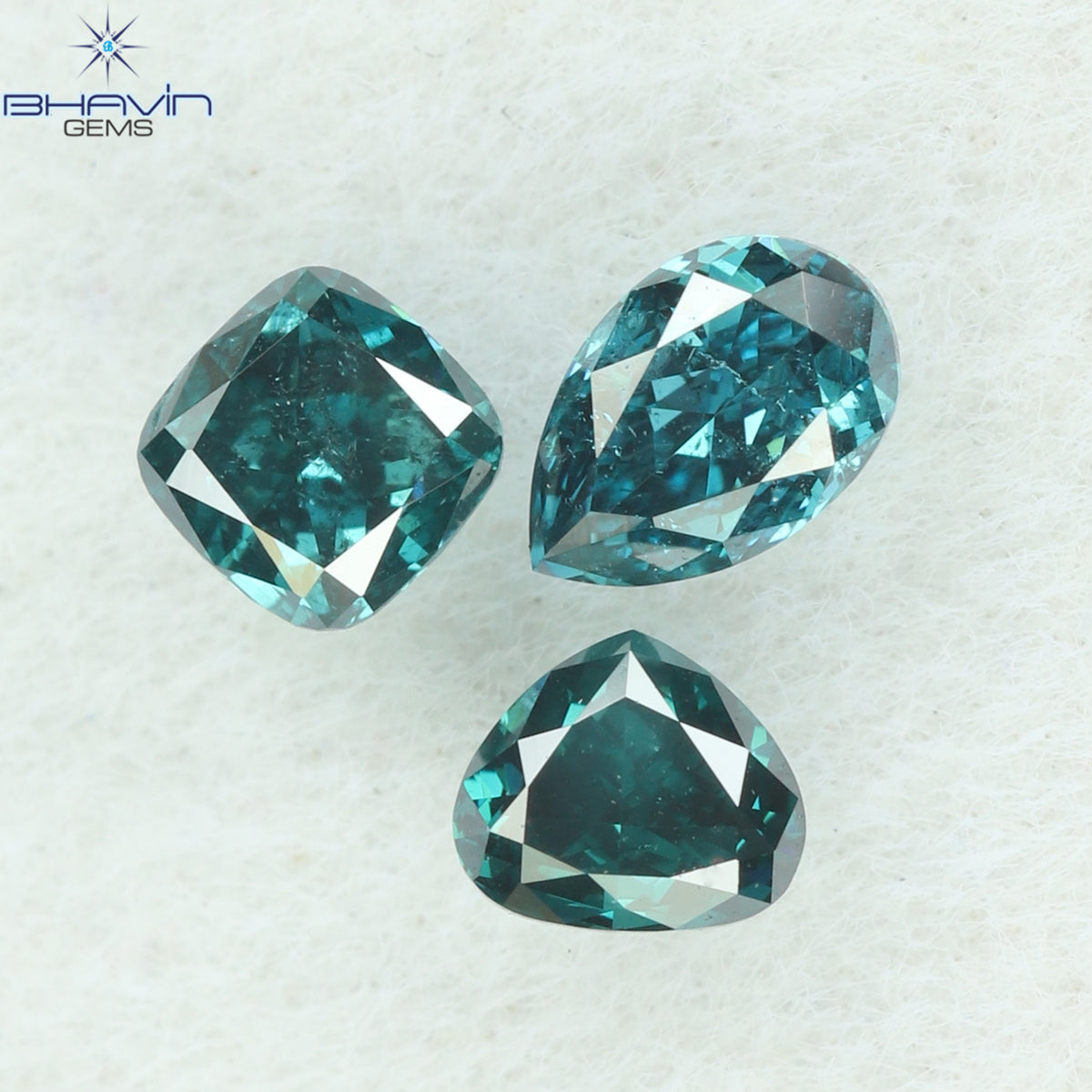0.38 CT/5 ピース ミックス シェイプ ナチュラル ダイヤモンド ブルー グリーン カラー VS-SI クラリティ (3.90 MM)