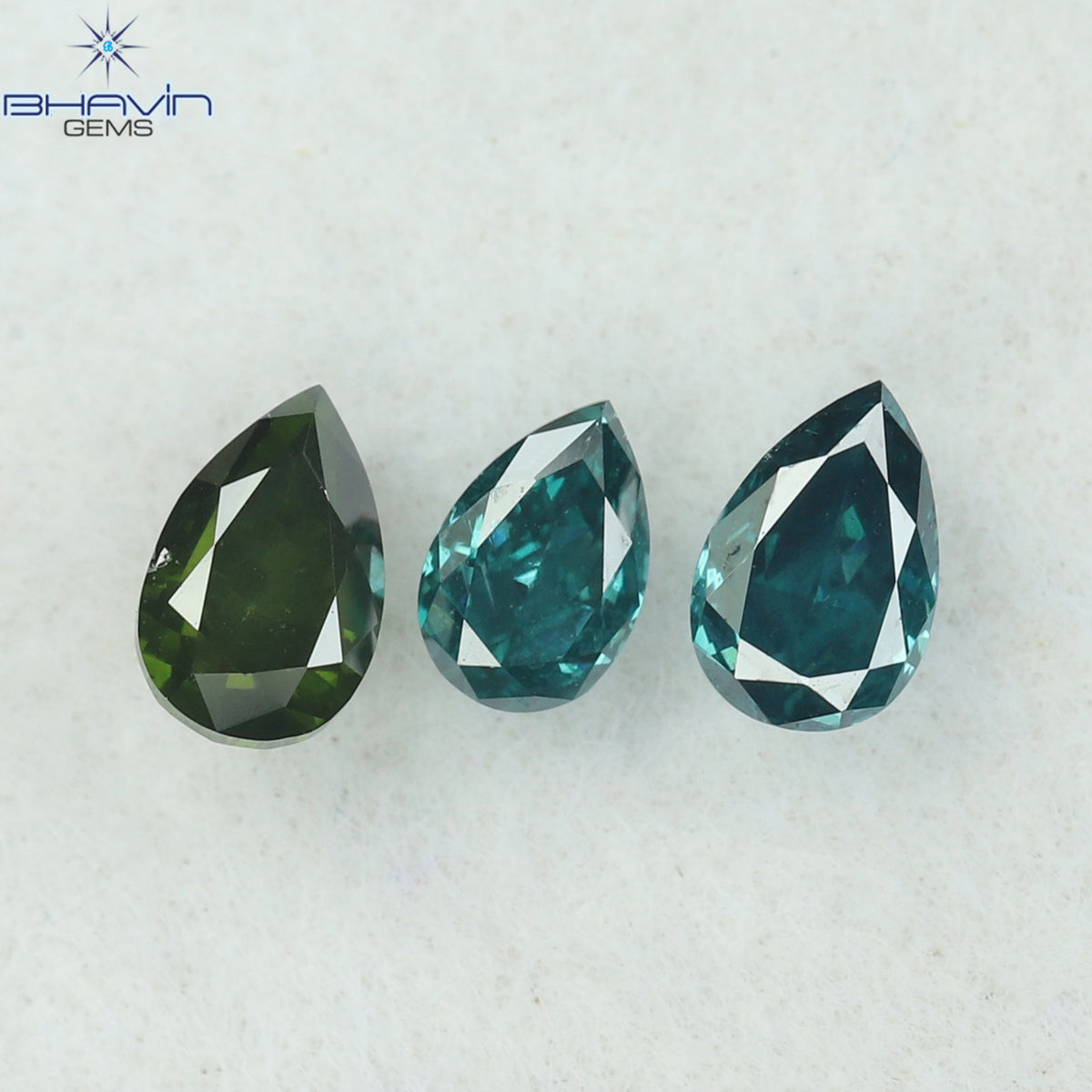 0.30 CT/3 Pcs Natural Pear Diamond Enhanced Blue-Green Color Clarity VS2 (3.68 MM)