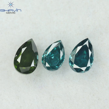 0.30 CT/3 Pcs Natural Pear Diamond Enhanced Blue-Green Color Clarity VS2 (3.68 MM)