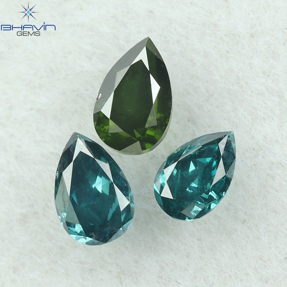 0.30 CT/3 Pcs Natural Pear Diamond Enhanced Blue-Green Color Clarity VS2 (3.68 MM)