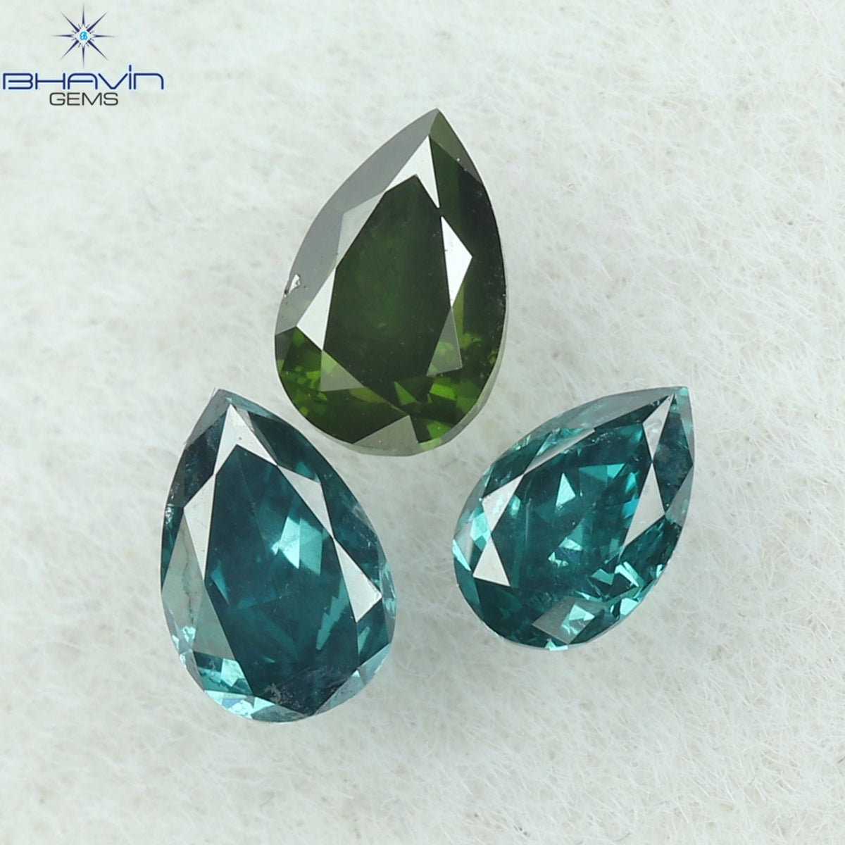 0.30 CT/3 Pcs Natural Pear Diamond Enhanced Blue-Green Color Clarity VS2 (3.68 MM)