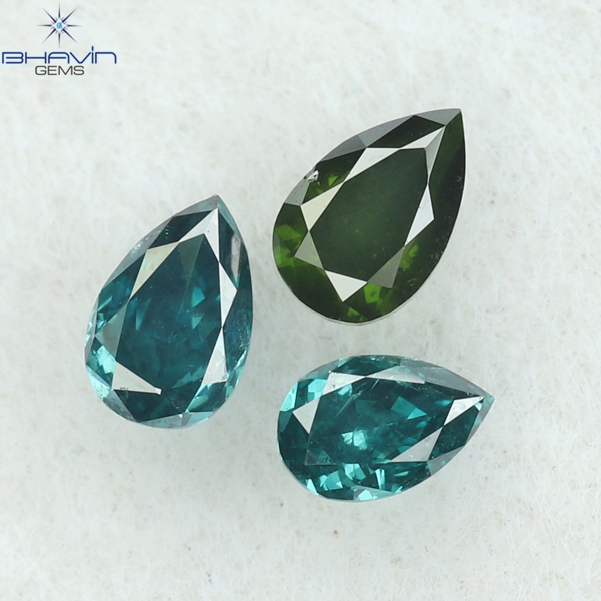 0.30 CT/3 Pcs Natural Pear Diamond Enhanced Blue-Green Color Clarity VS2 (3.68 MM)