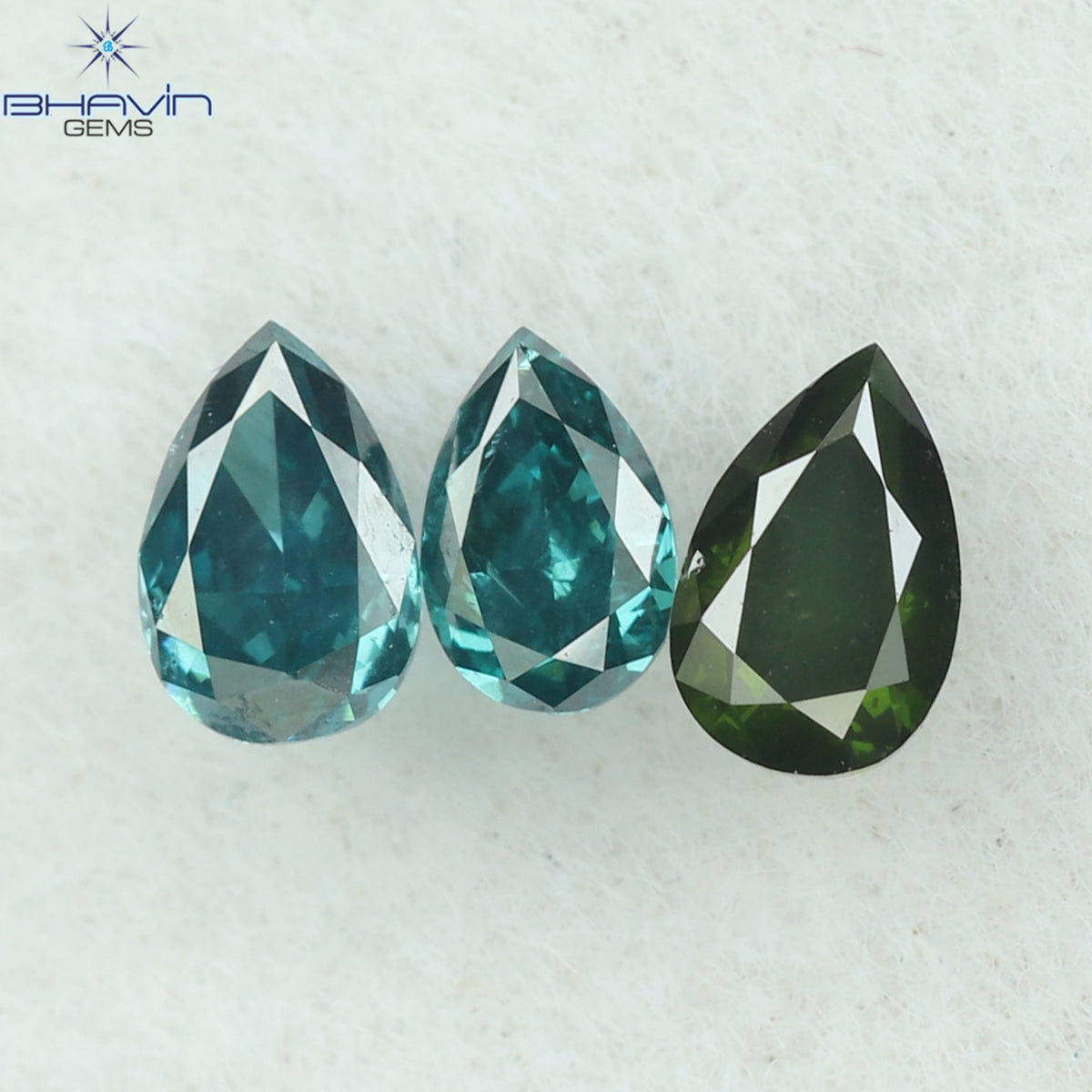 0.30 CT/3 Pcs Natural Pear Diamond Enhanced Blue-Green Color Clarity VS2 (3.68 MM)
