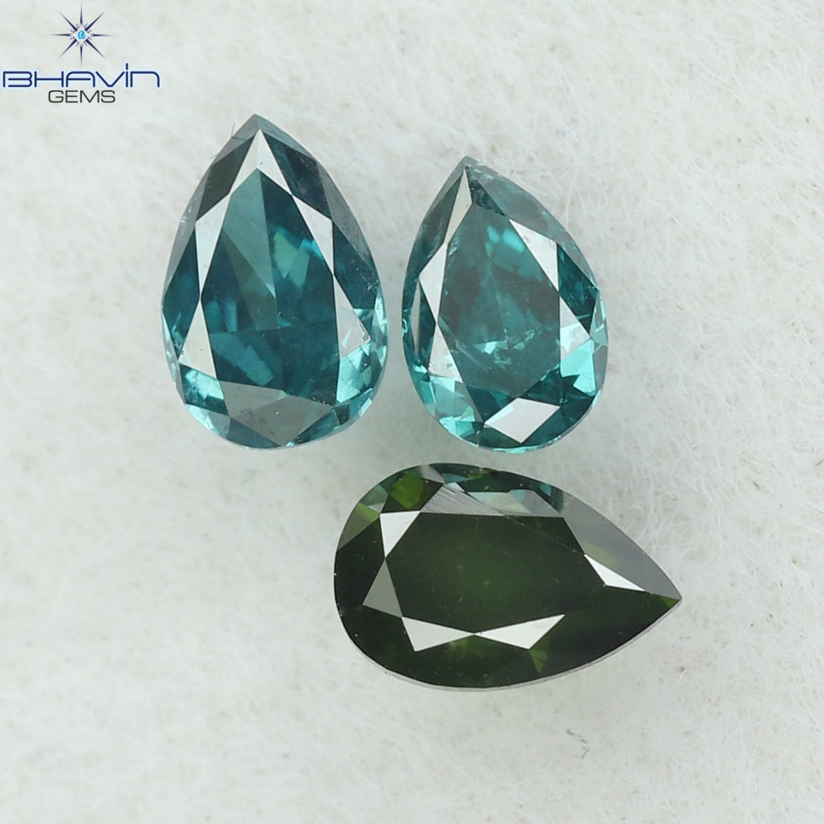 0.30 CT/3 Pcs Natural Pear Diamond Enhanced Blue-Green Color Clarity VS2 (3.68 MM)