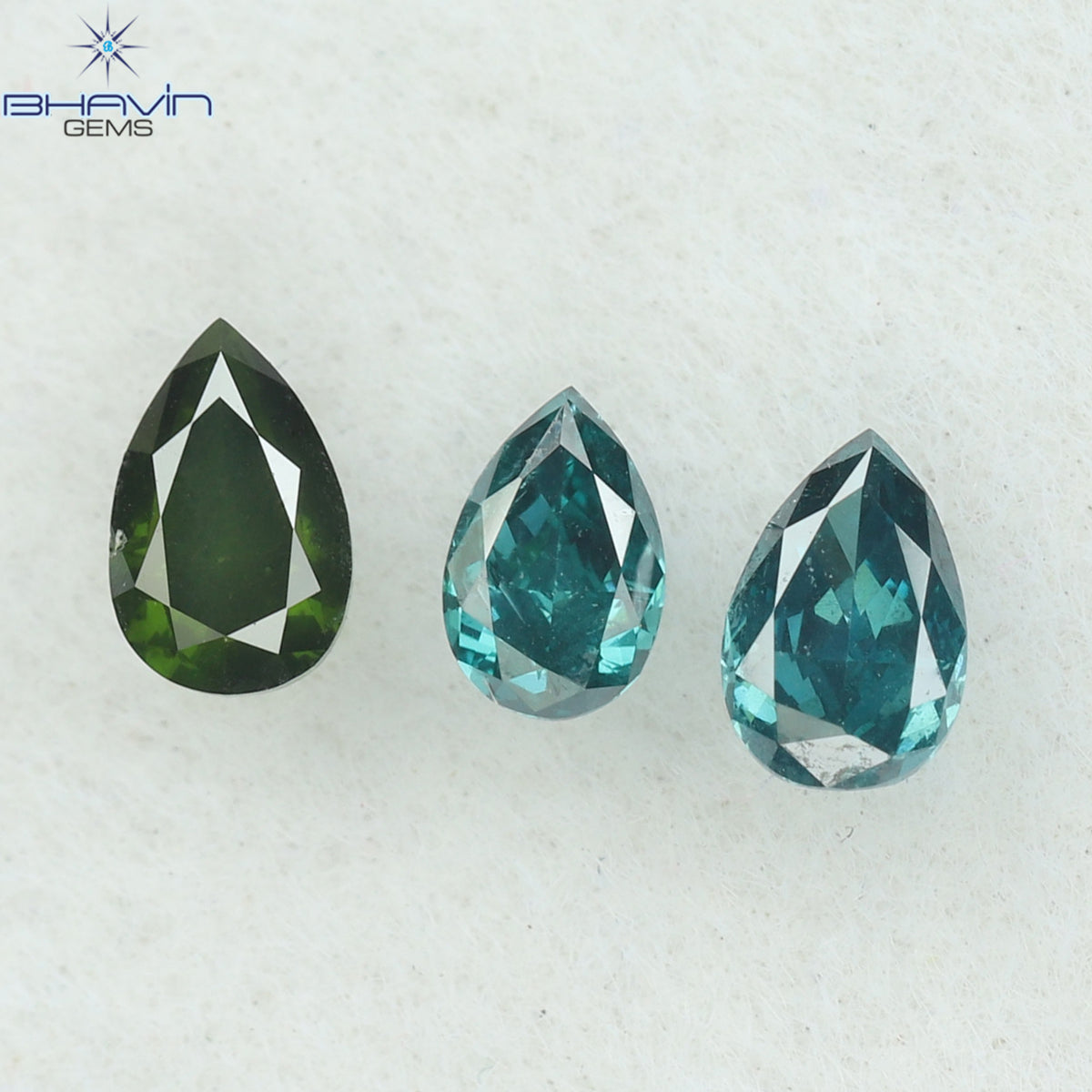 0.30 CT/3 Pcs Natural Pear Diamond Enhanced Blue-Green Color Clarity VS2 (3.68 MM)