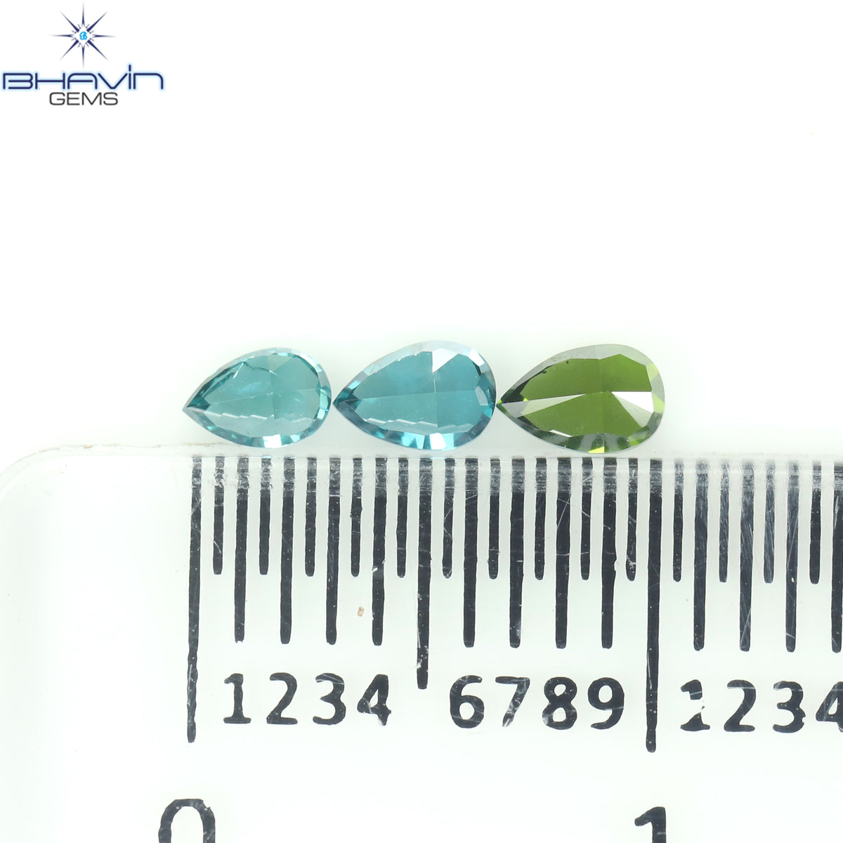 0.30 CT/3 Pcs Natural Pear Diamond Enhanced Blue-Green Color Clarity VS2 (3.68 MM)