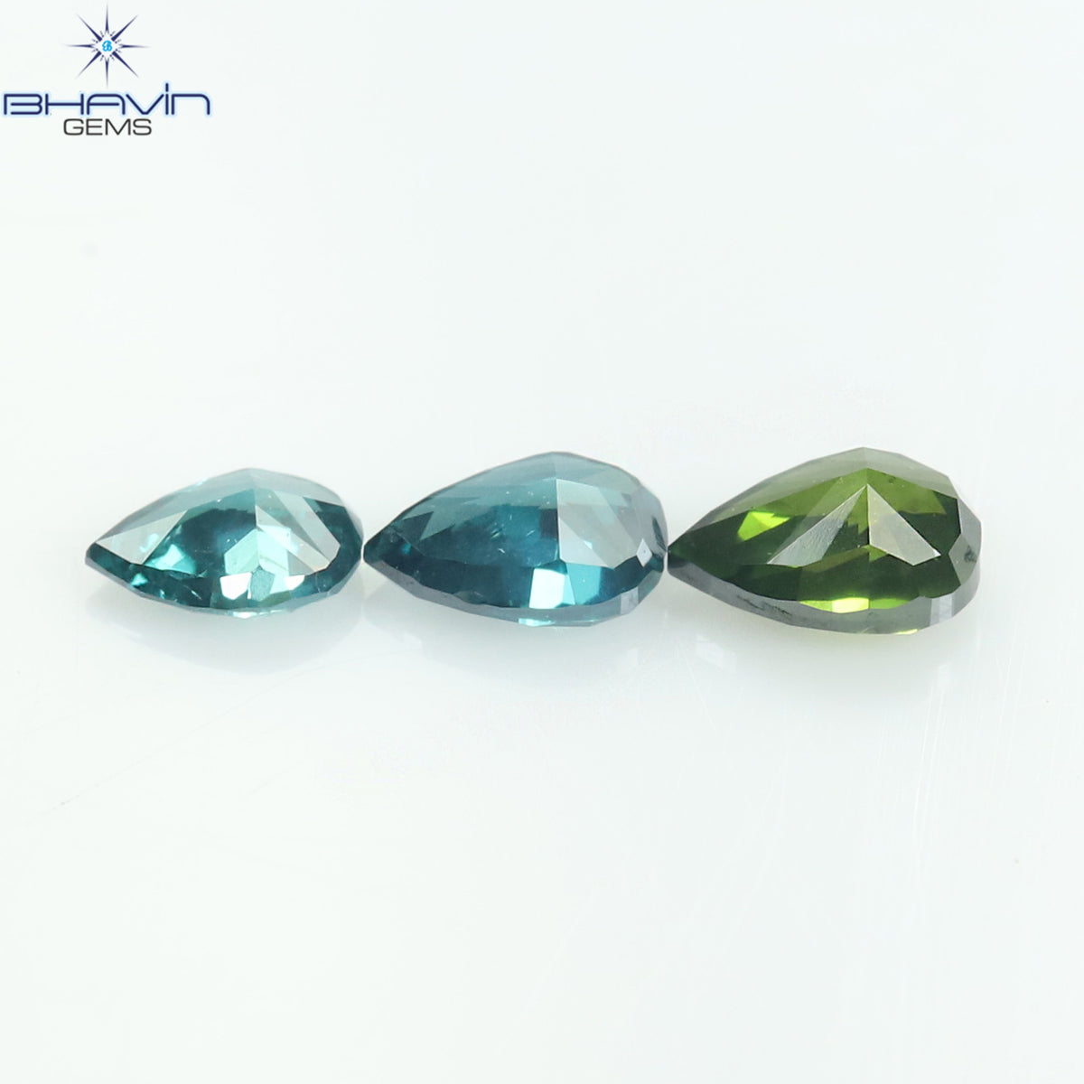 0.30 CT/3 Pcs Natural Pear Diamond Enhanced Blue-Green Color Clarity VS2 (3.68 MM)