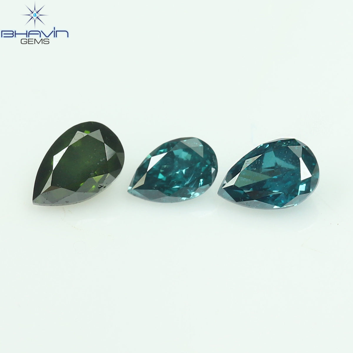 0.30 CT/3 Pcs Natural Pear Diamond Enhanced Blue-Green Color Clarity VS2 (3.68 MM)