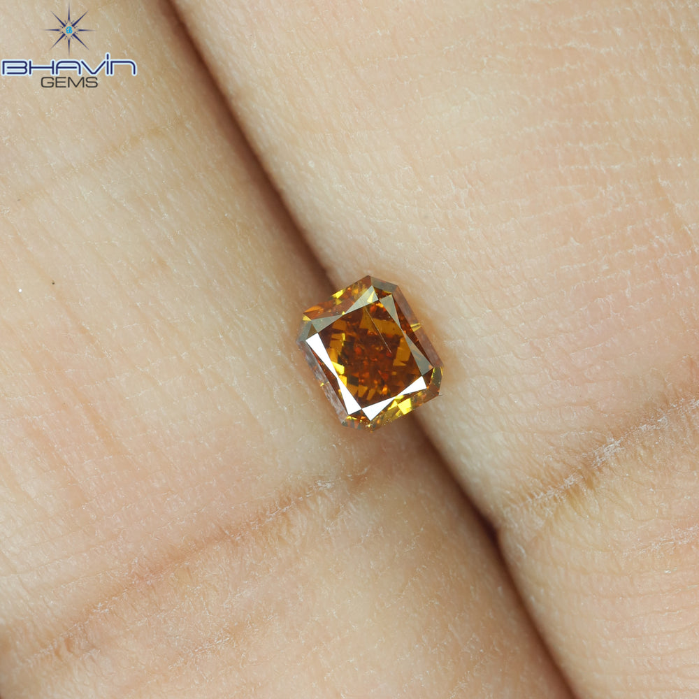 0.24 CT Enhanced Radiant Shape Natural Diamond Orange Yellow Color SI2 Clarity (3.58 MM)