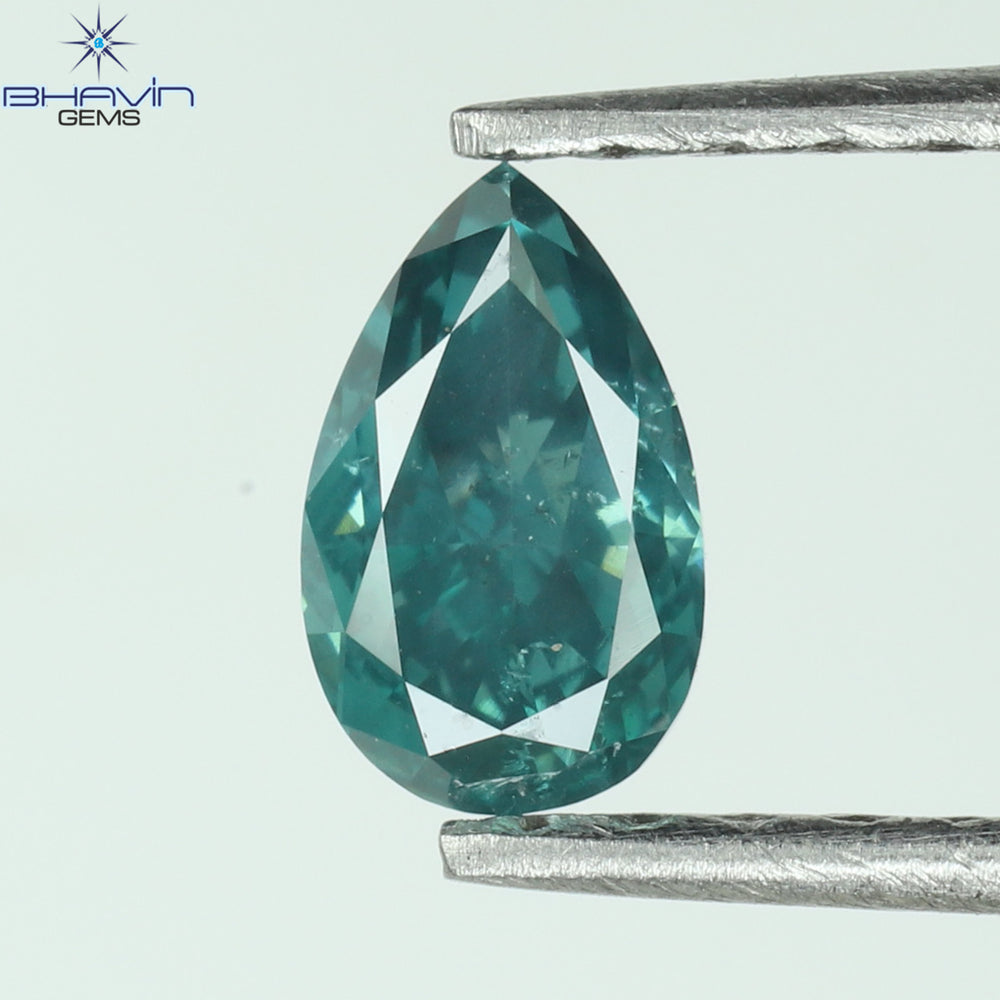 0.32 CT Enhanced Pear Shape Natural Loose Diamond Blue Color SI2 Clarity (5.36 MM)