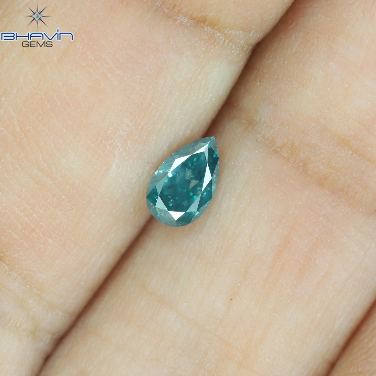 0.32 CT Natural Pear Diamond Enhanced Bluish Green Color Clarity SI2 (5.36 MM)