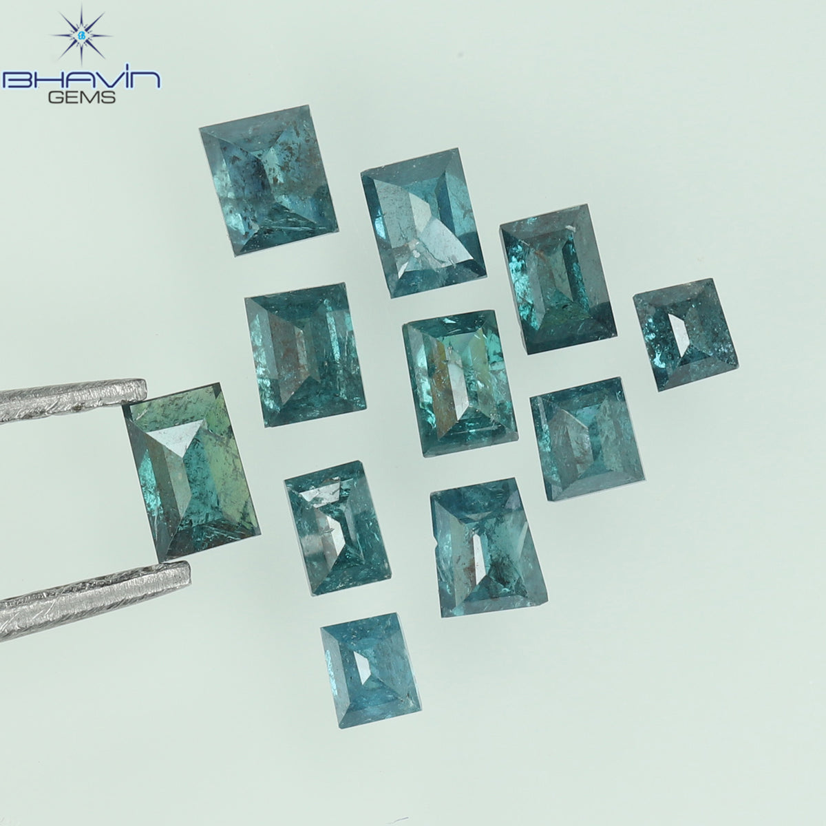 0.63 CT/11 Pcs Natural Square Baguette Diamond Enhanced Blue Color Clarity I3 (3.05 MM)