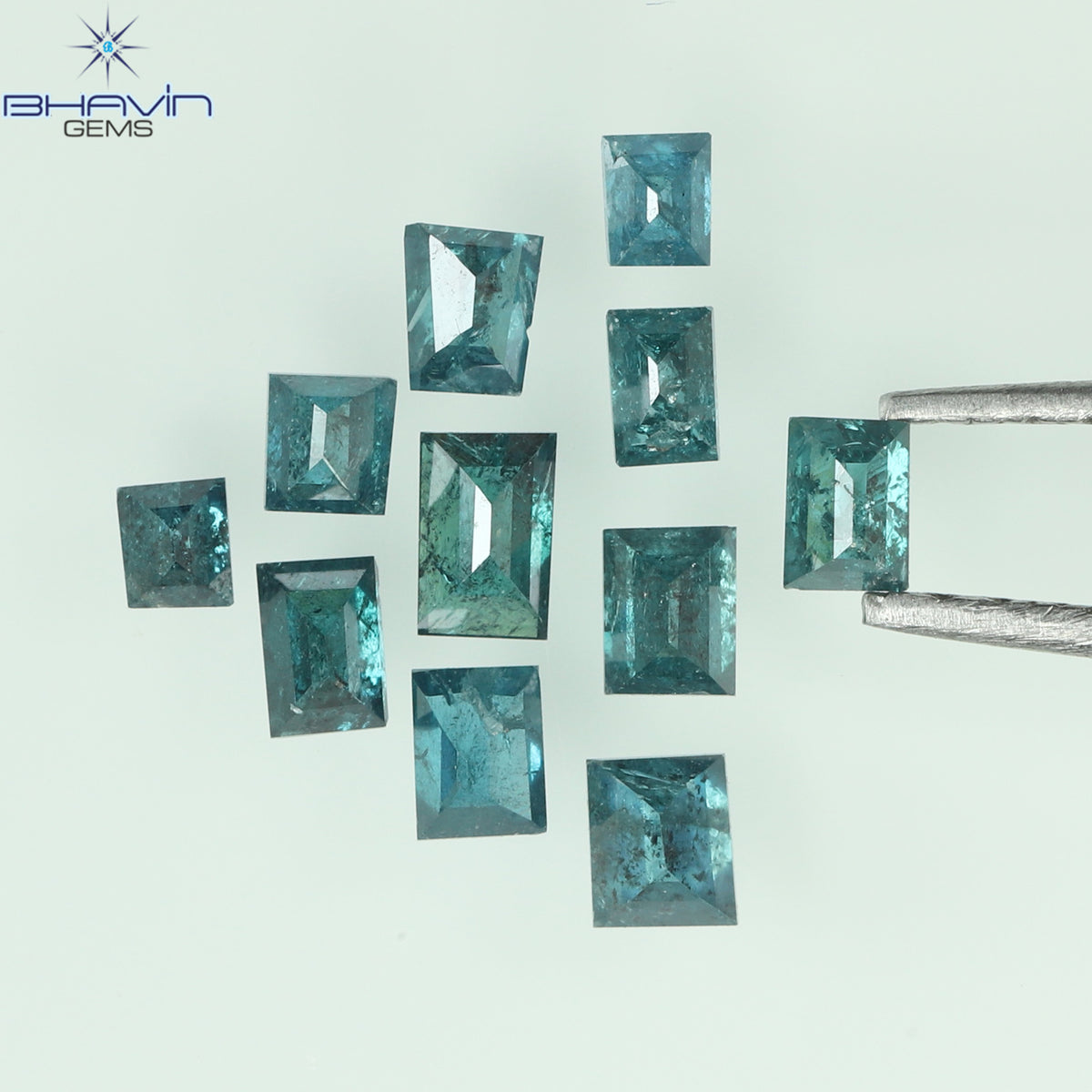 0.63 CT/11 Pcs Natural Square Baguette Diamond Enhanced Blue Color Clarity I3 (3.05 MM)