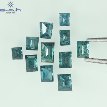 0.63 CT/11 Pcs Natural Square Baguette Diamond Enhanced Blue Color Clarity I3 (3.05 MM)