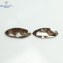 2.26 CT (2 Pcs) Brown Marquise Shape Natural Diamond  Brown Color I3 Clarity (14.66 MM)