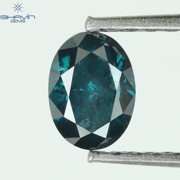 0.52 CT Natural Oval Diamond Enhanced Greenish Blue Color Clarity SI2 (5.40 MM)