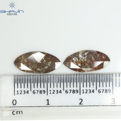 2.45 CT (2 個) ペアー スライス シェイプ ナチュラル ダイヤモンド ブラウン カラー I3 クラリティ (11.16 MM)