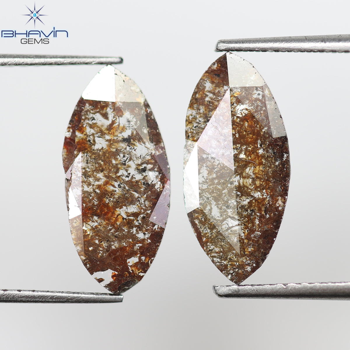 2.26 CT/2 Pcs Natural Marquise Slice Diamond Brown Color Clarity I3 (14.66 MM)