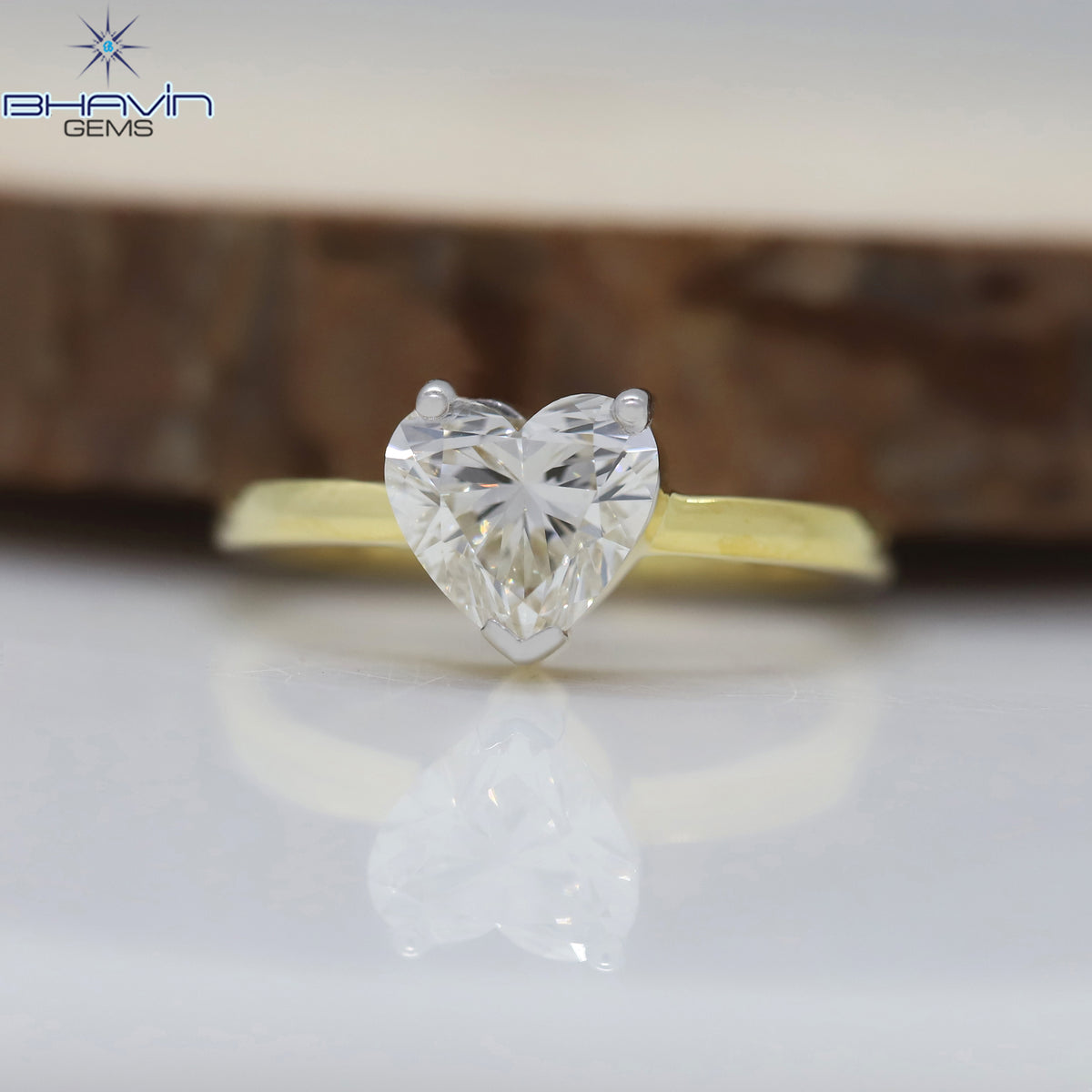 Natural Heart Diamond Engagement Ring in Solid Gold