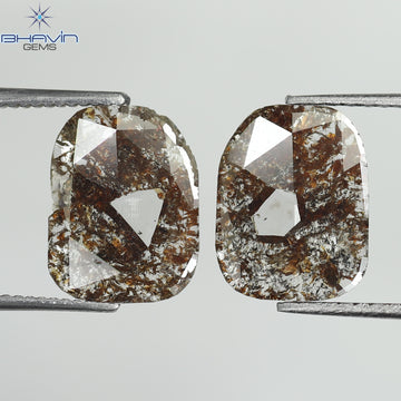 2.27 CT/2 Pcs Natural Uncut Slice Diamond Brown Color Clarity I3 (10.79 MM)