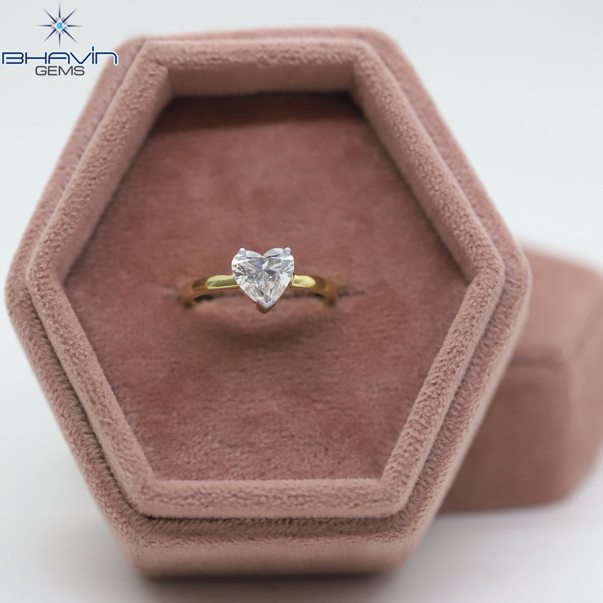 Natural Heart Diamond Engagement Ring in Solid Gold