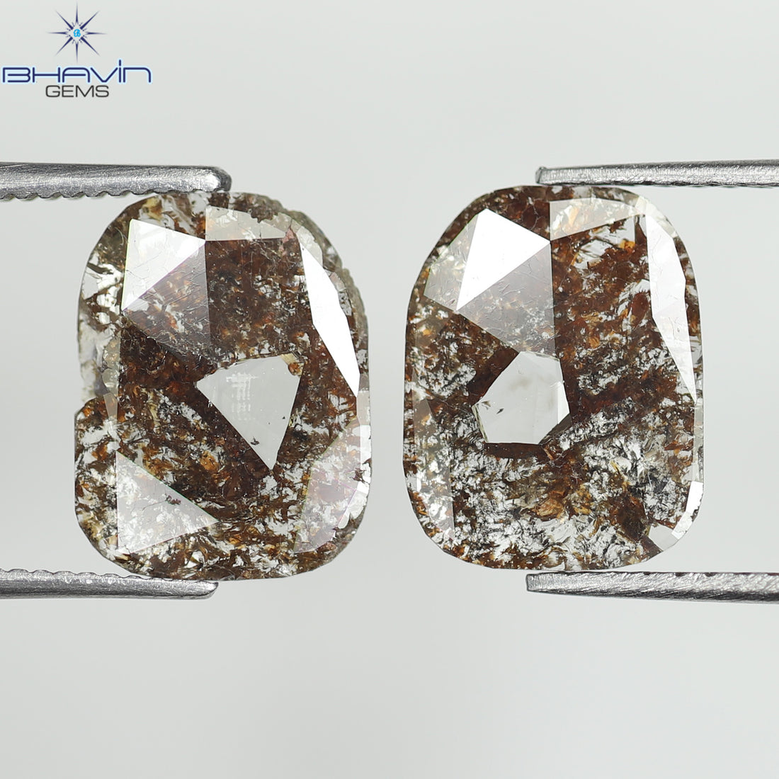 2.27 CT/2 Pcs Natural Uncut Slice Diamond Brown Color Clarity I3 (10.79 MM)