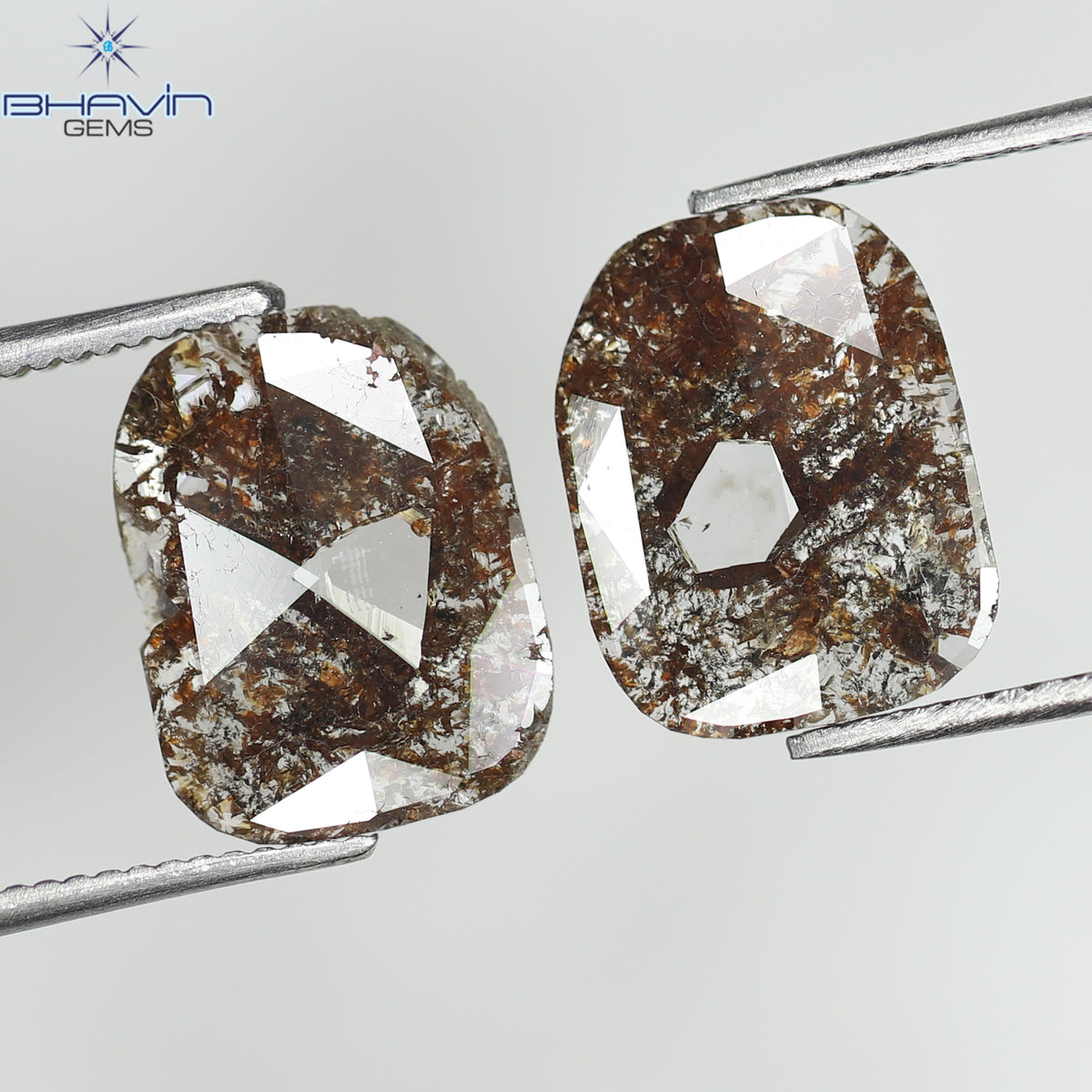 2.27 CT/2 Pcs Natural Uncut Slice Diamond Brown Color Clarity I3 (10.79 MM)