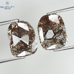 2.27 CT (2 Pcs) Uncut Slice Shape Natural Diamond Brown Color I3 Clarity (10.79 MM)