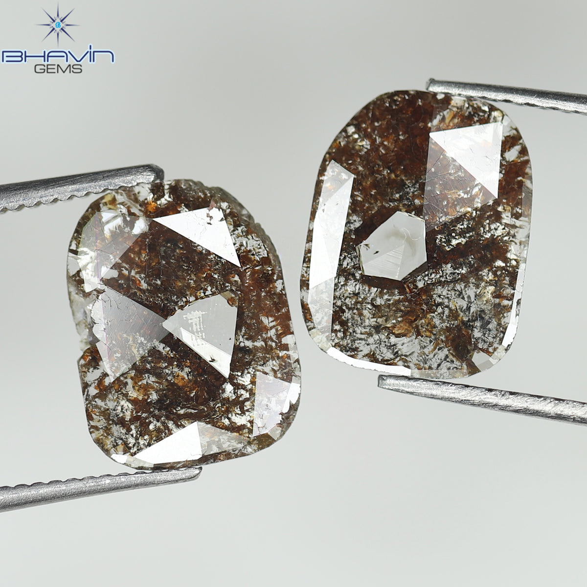 2.27 CT/2 Pcs Natural Uncut Slice Diamond Brown Color Clarity I3 (10.79 MM)