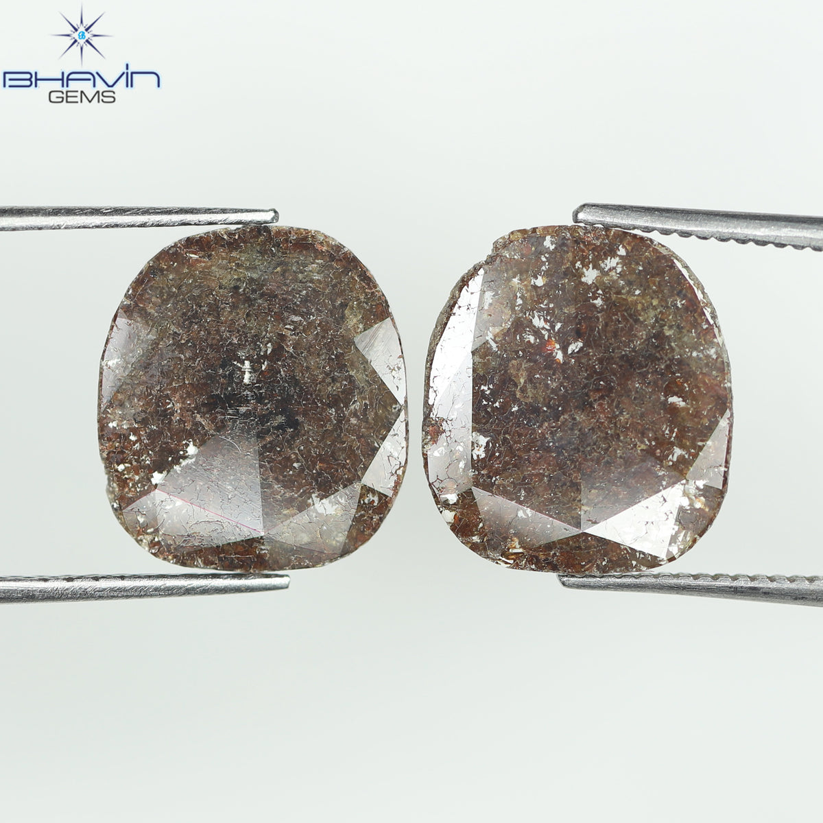 3.43 CT/2 Pcs Natural Uncut Slice Diamond Brown Color Clarity I2 (11.72 MM)