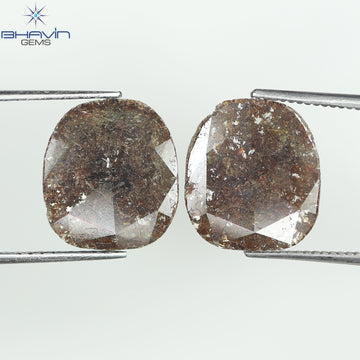 3.43 CT/2 Pcs Natural Uncut Slice Diamond Brown Color Clarity I2 (11.72 MM)