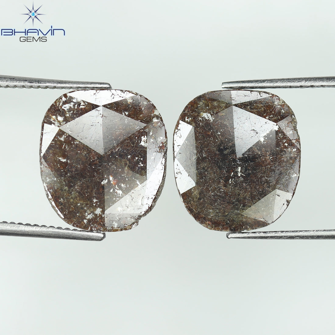 3.43 CT/2 Pcs Natural Uncut Slice Diamond Brown Color Clarity I2 (11.72 MM)