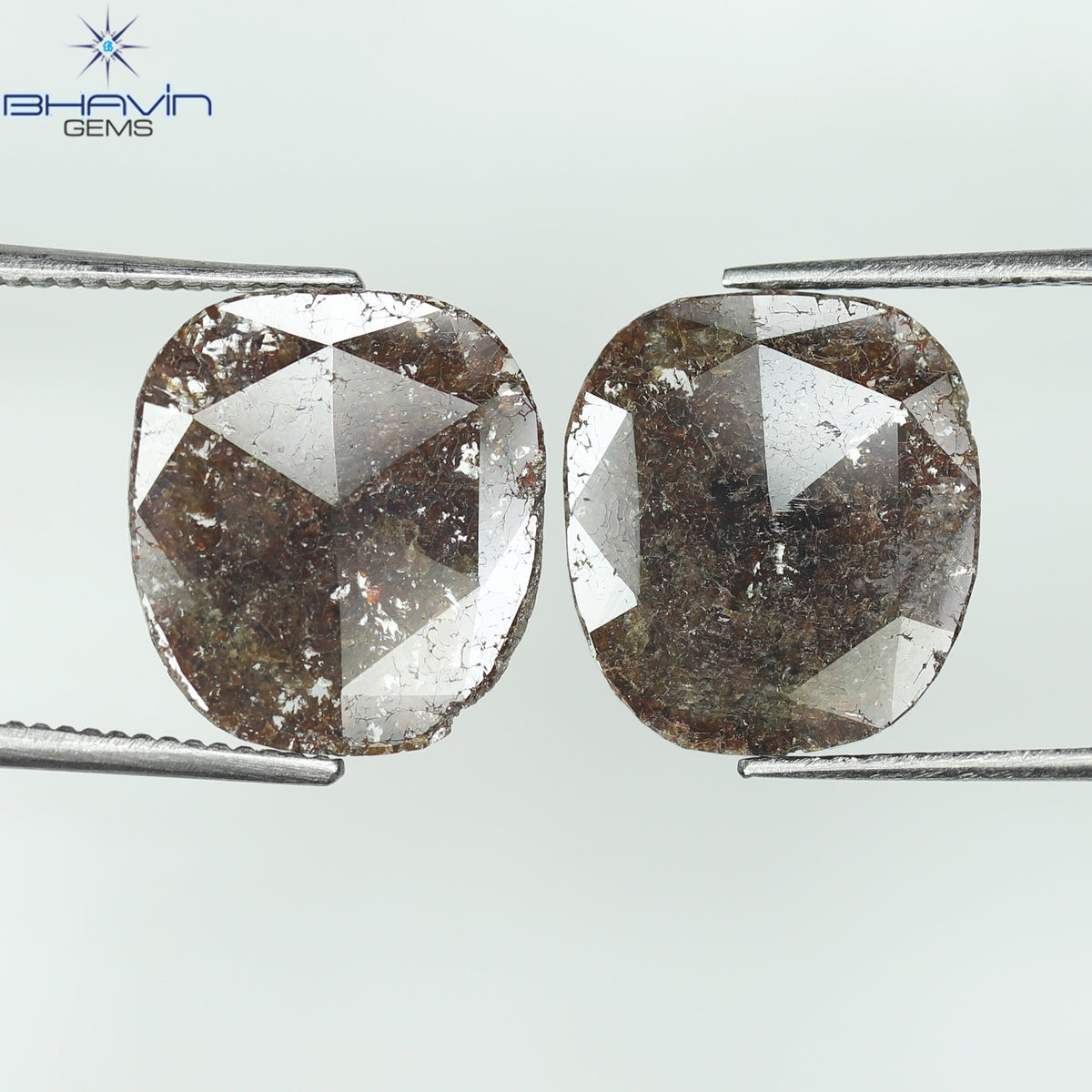 3.43 CT/2 Pcs Natural Uncut Slice Diamond Brown Color Clarity I2 (11.72 MM)