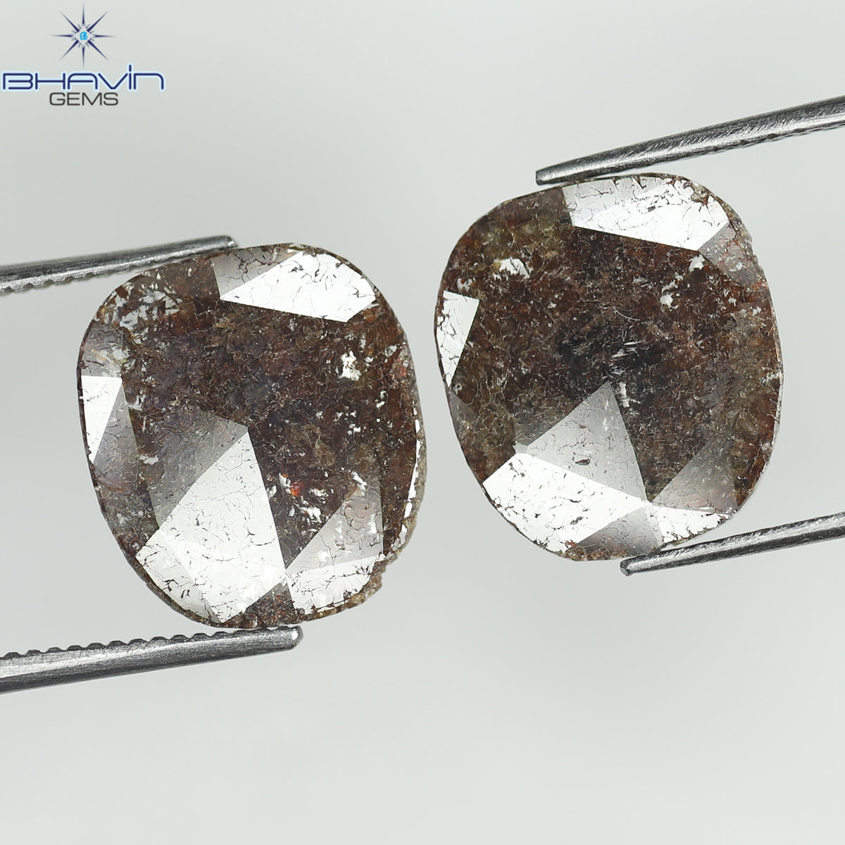 3.43 CT/2 Pcs Natural Uncut Slice Diamond Brown Color Clarity I2 (11.72 MM)