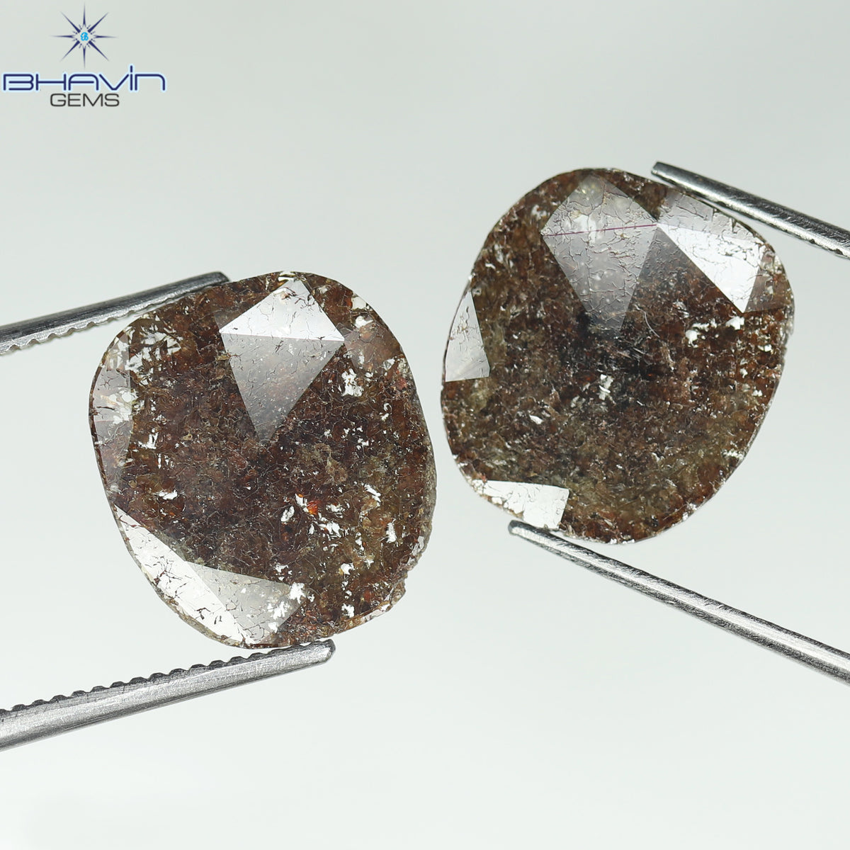 3.43 CT/2 Pcs Natural Uncut Slice Diamond Brown Color Clarity I2 (11.72 MM)