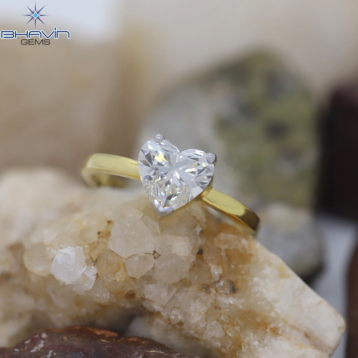Natural Heart Diamond Engagement Ring in Solid Gold