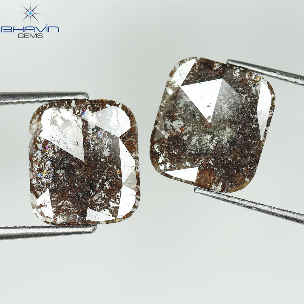 4.09 CT (2 Pcs) Square Slice Shape Natural Diamond Brown Color I3 Clarity (11.40 MM)